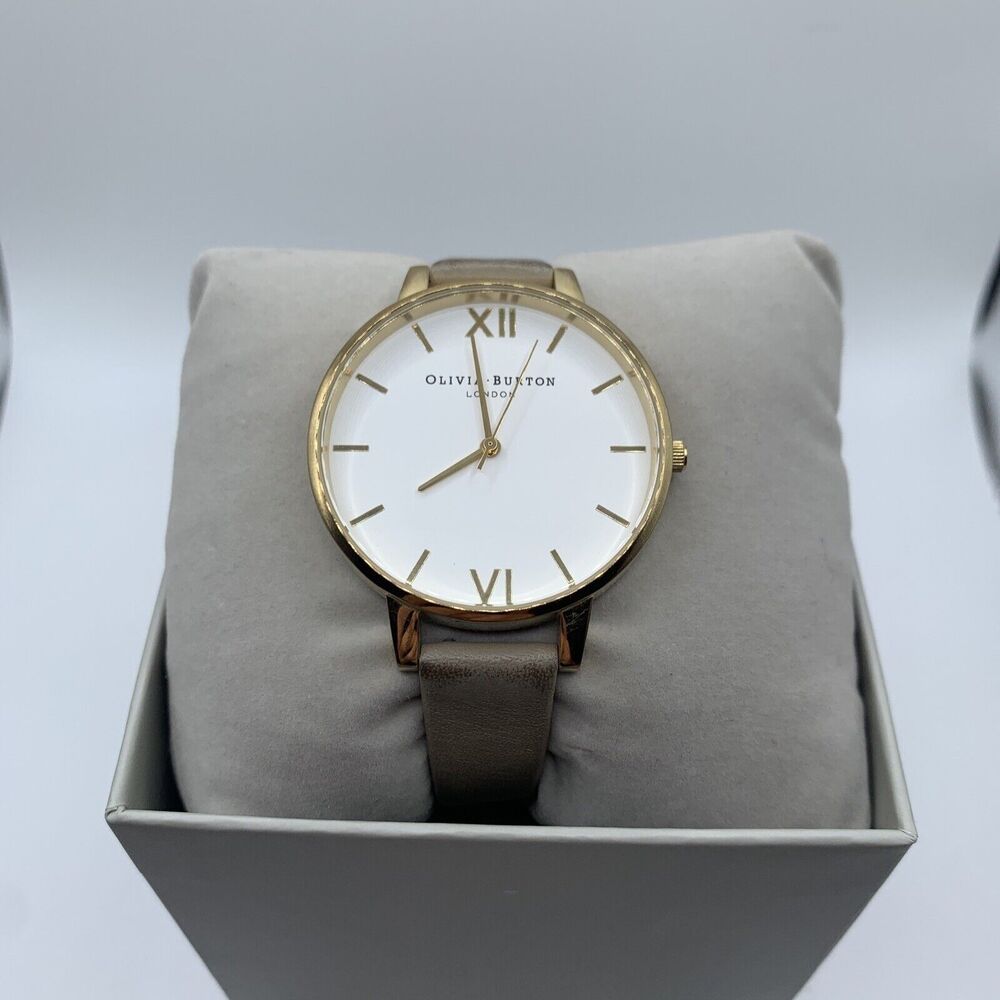 Olivia Burton White Dial Gold Case Cream Tan Leather Band 38mm Women's Watch